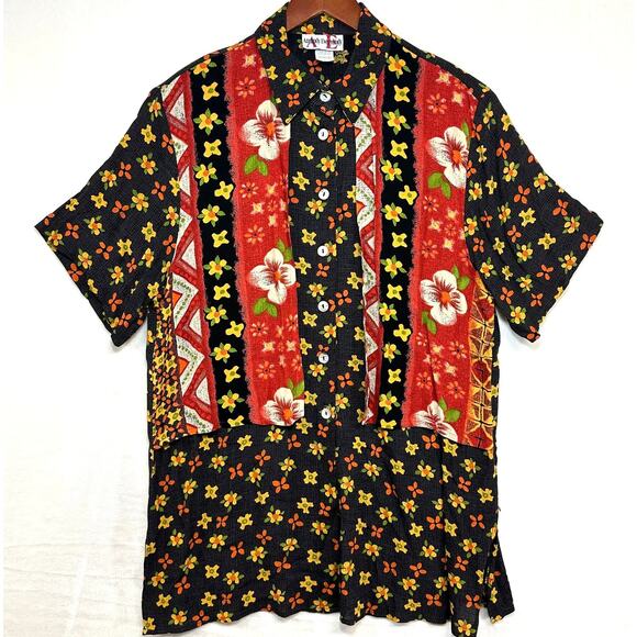 Vintage Anybody Everybody Large Black Floral Shirt Bowling Beach 80s Buttoned‎ - Picture 1 of 8